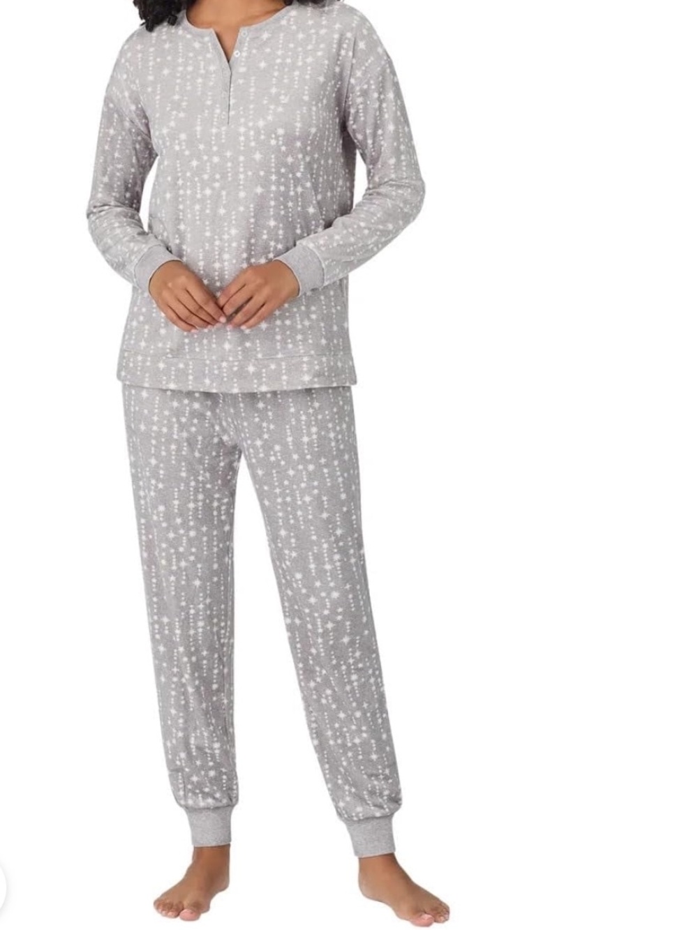 Nautica Cozy Women's Long Sleeve Grey Star Print Pajama 2 pc Set